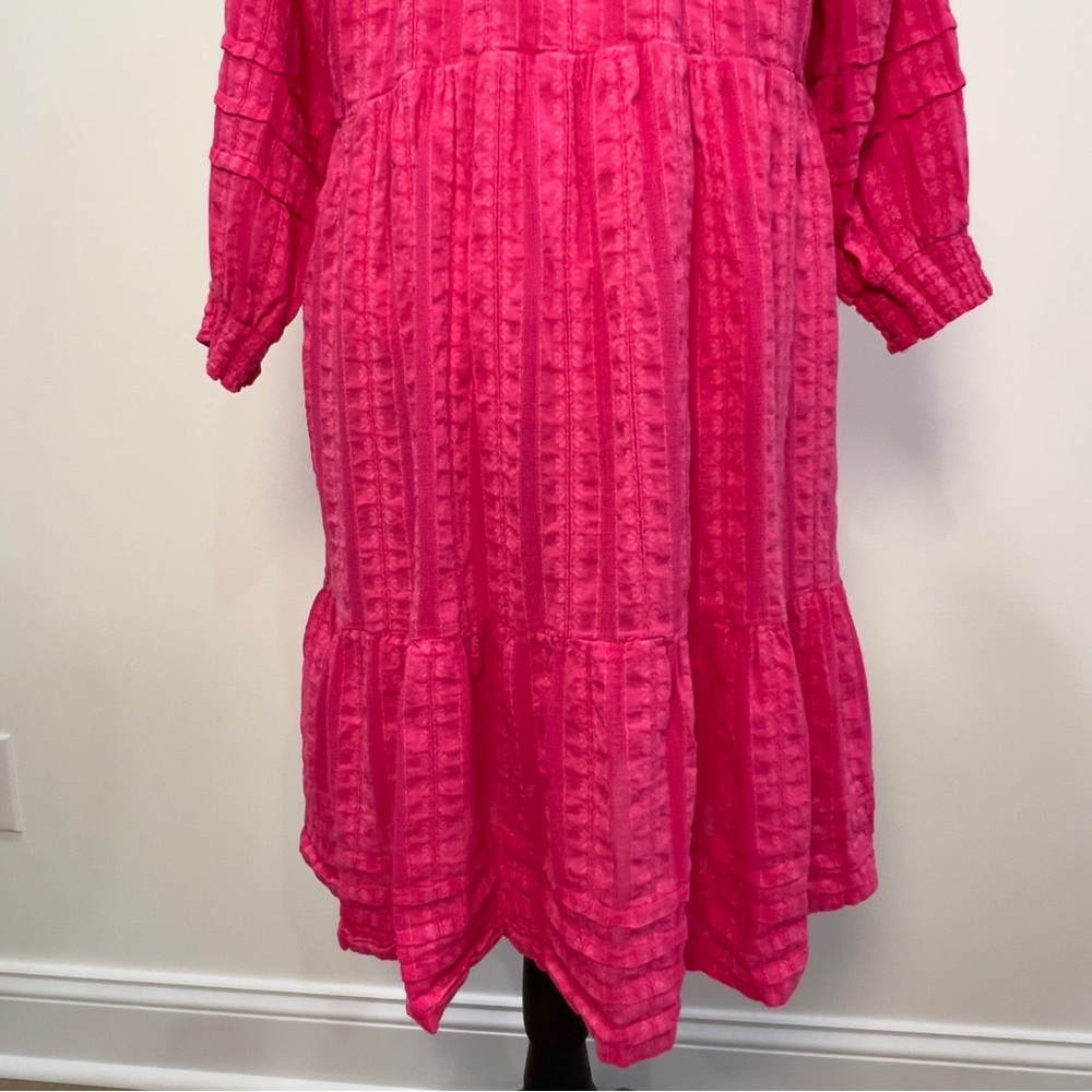 J. Jill Womens Hot Pink Button-Front Tiered Peasant Dress Size Medium - Picture 10 of 14
